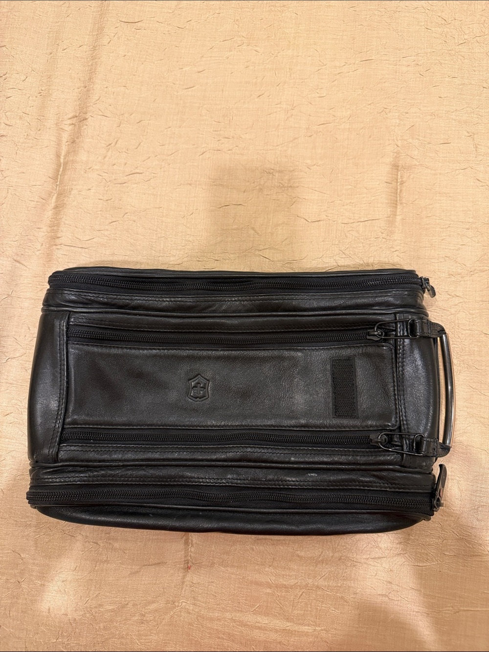 Victorinox Black Leather Toiletry Kit with Top Handle